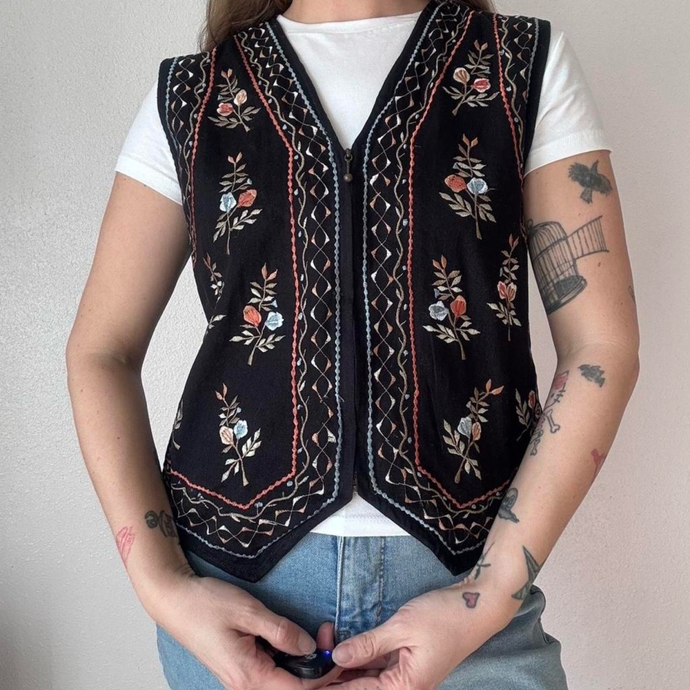 Embroidered floral vintage vest